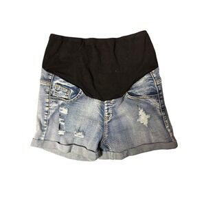 Maternity Denim Shorts Distressed Over Belly Light Wash Blue Size M